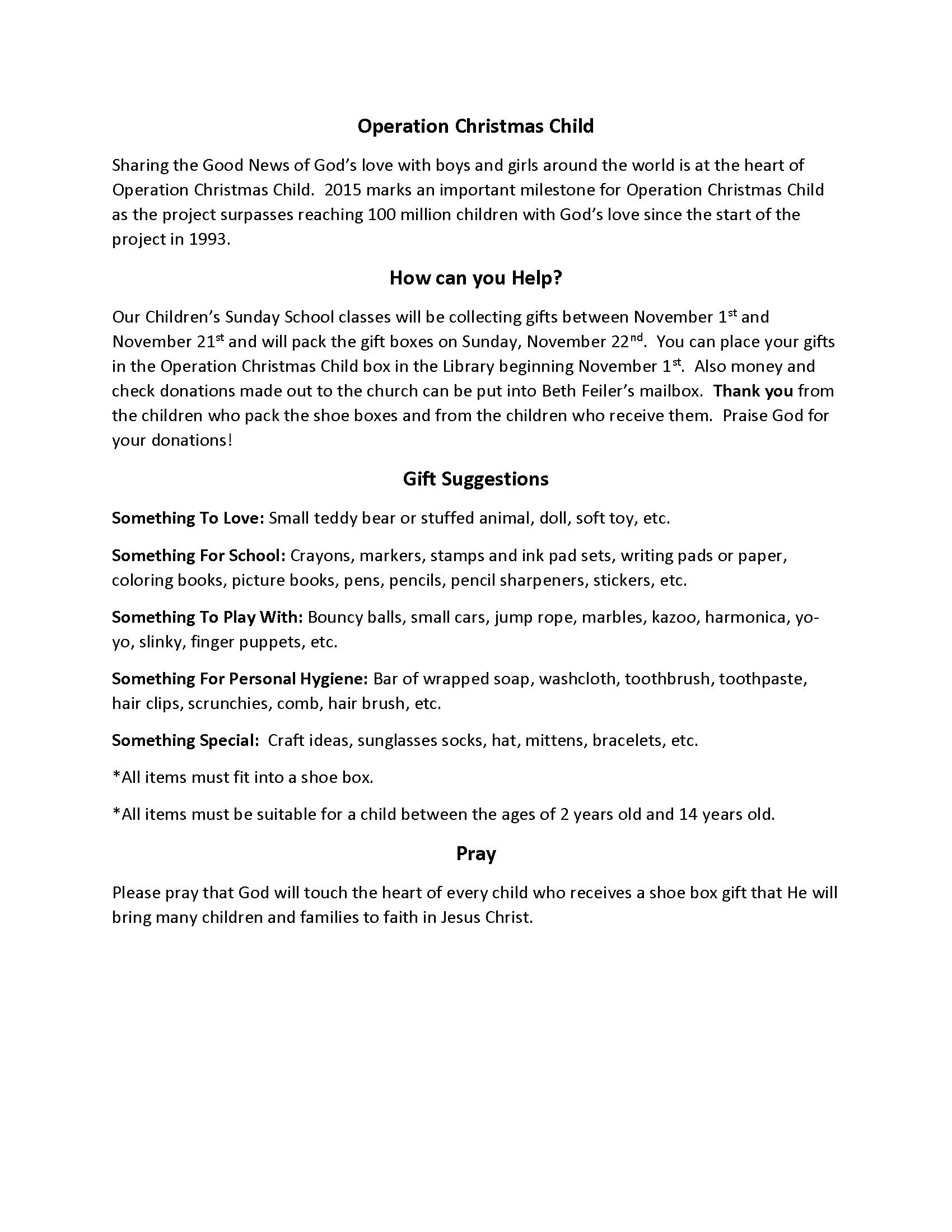 Operation Christmas Child 2015 First Presbyterian Church Of Strasburg Operation Child Letter Template