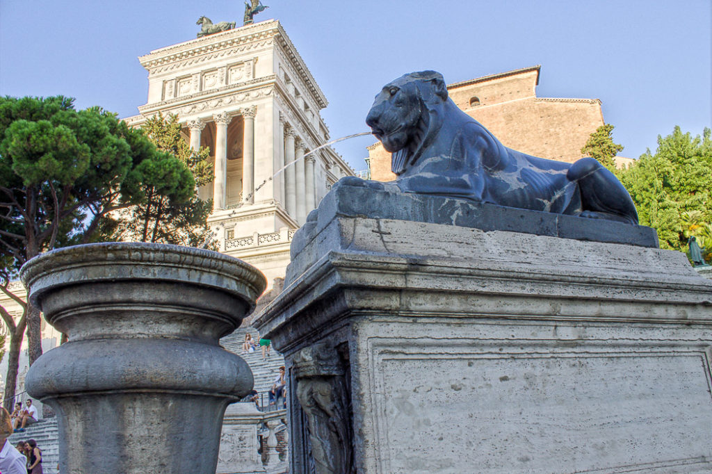 Egyptian basalt lion (from Iseo Campense) forming the fountain at the bottom of the steps to the Campidoglio (HDR of 3 images)