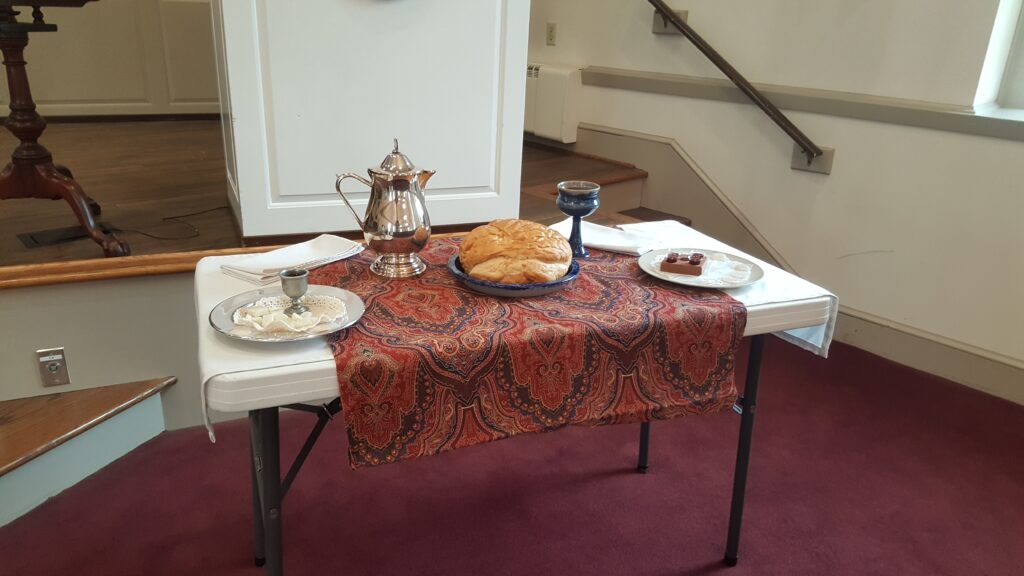 Communion table set for the service