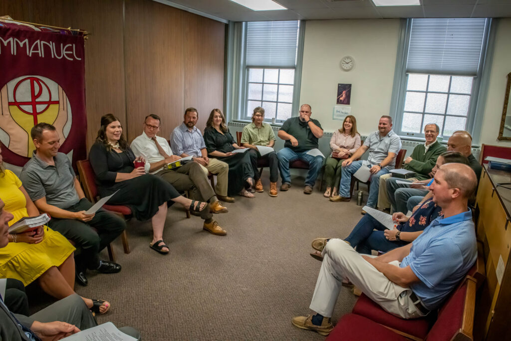 Young adults gather for a Sunday School discussion