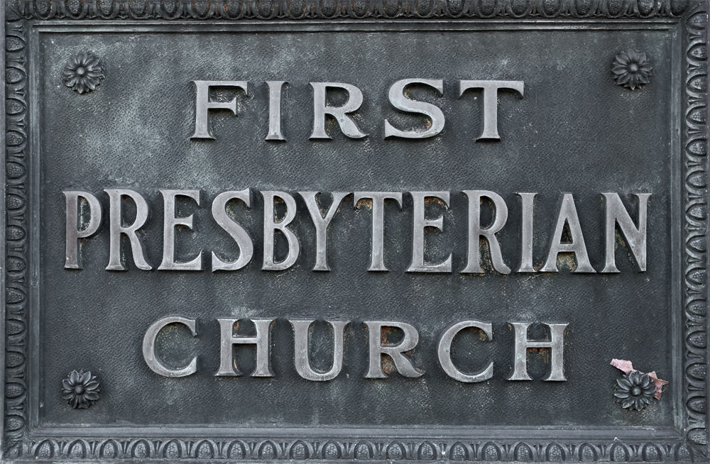 Photo of  First Presbyterian Church plaque from original construction in 1832
